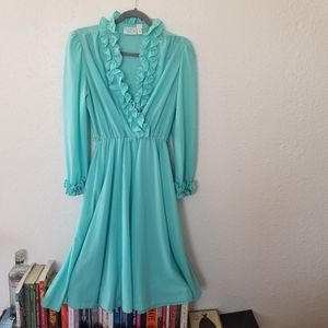 Retro vintage teal color fancy dress
